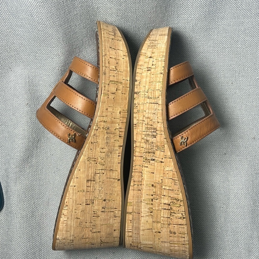 Sam Edelman Womens Ronie Leather Cork Wedge Sandals size 9.5 - Picture 7 of 9